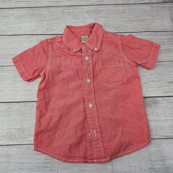 Old Navy Toddler Boys Salmon Button Up Short Sleeve Shirt size 2T - Picture 1 of 6